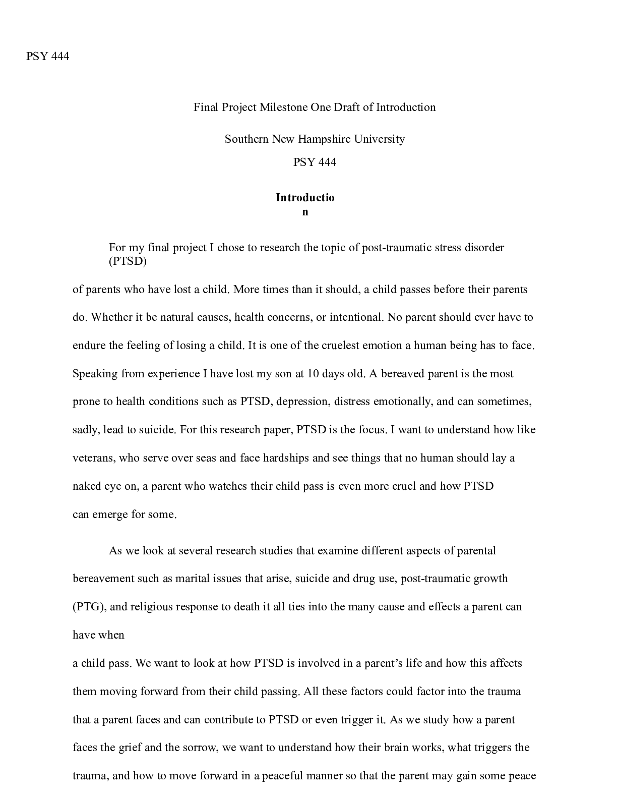 Preview image for Final Project Milestone One Draft of Introduction.docx  PSY 444  Final Project Milestone O